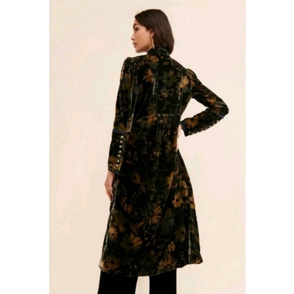 ๐๏ธ Free People Hazel Velvet Puff Sleeve Duster Long Jacket Medium Black Boho - Picture 7 of 16